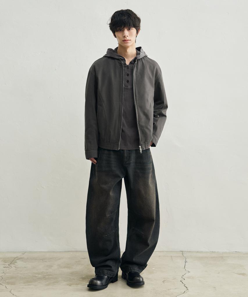 Rotember [Paplser X Rotember] Washed Cotton Blouson Jacket [Vintage Grey]