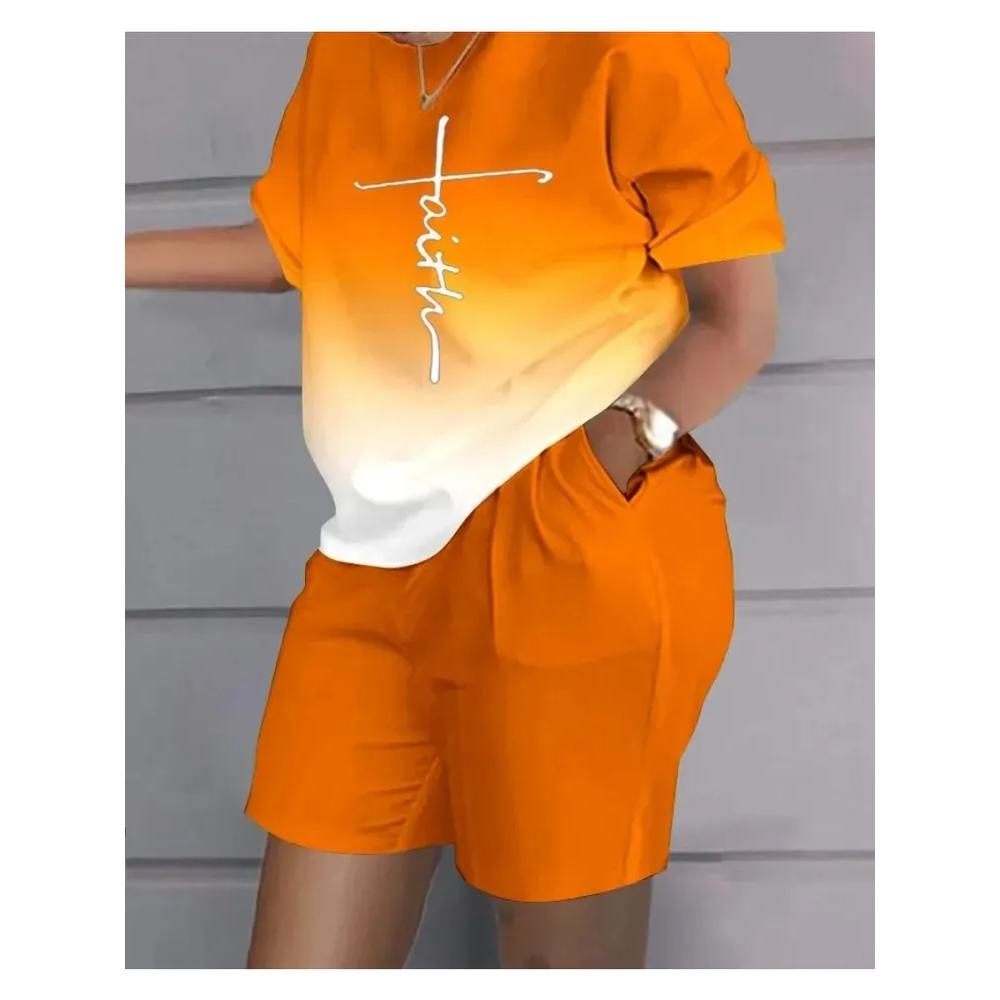 Summer Women's T-shirt Short Sleeved Shorts Set Fashionable Comfortable Soft Breathable Loose Fit Sports Leisure Plus Size Two-piece Set