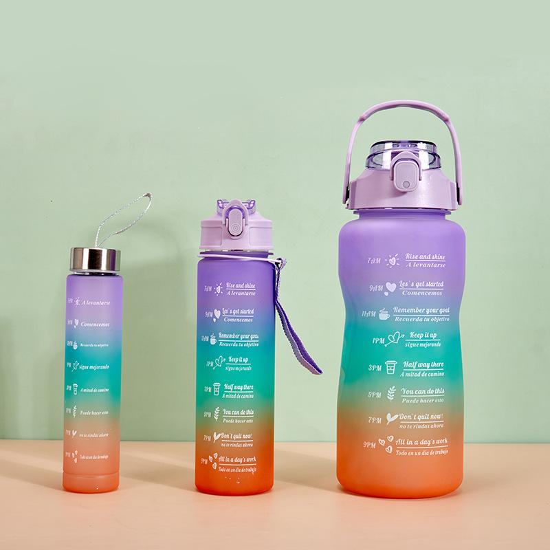 

3 шт./компл. спортивная бутылка для воды, портативная пластиковая кружка градиентного цвета, большая емкость, соломенная кружка, для путешествий, спортзала, фитнеса, кувшины