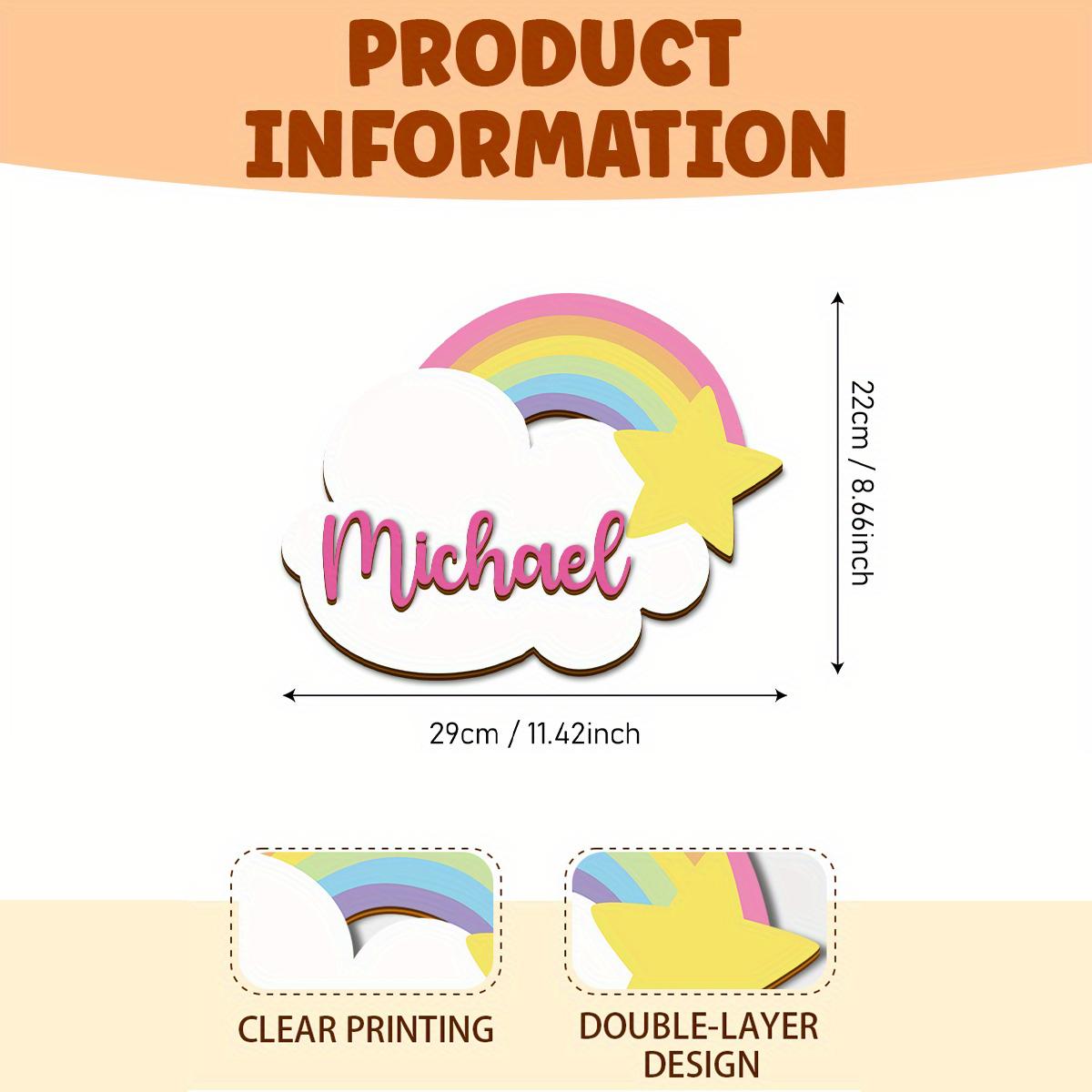 

Custom-Made Rainbow Wooden Name Sign with a Two-Layer Design, Showcasing Gentle Cloud And Rainbow Motifs, Ideal for Decorative S 30cm