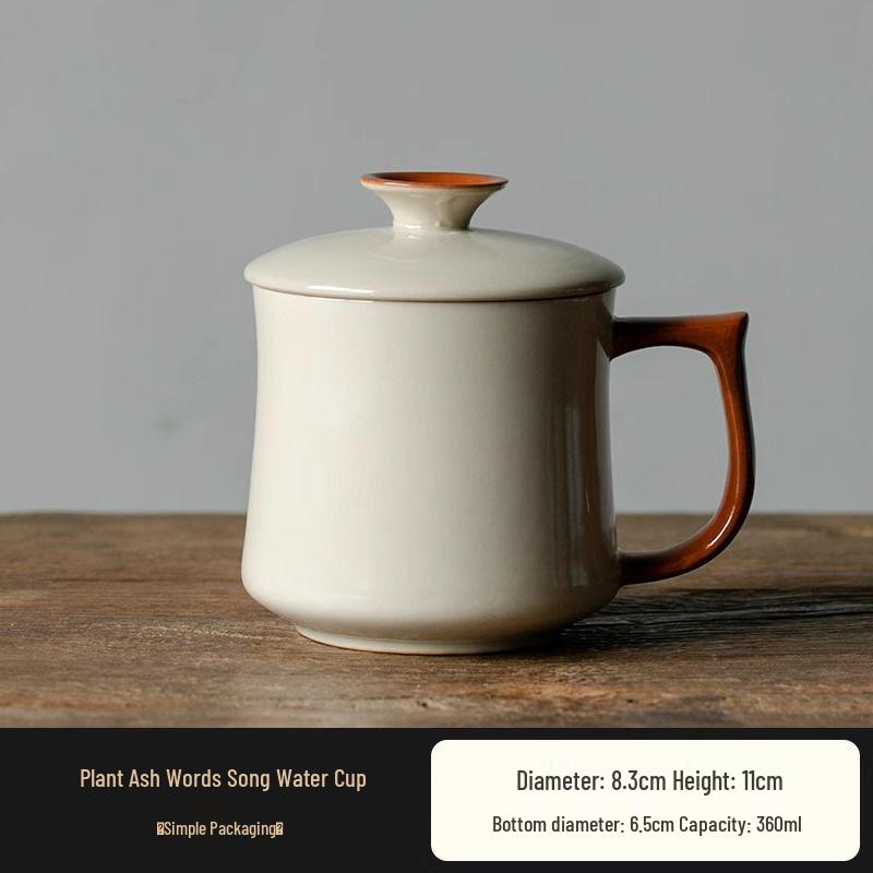 High-End Wood Ash Ceramic Teacup with Lid for Personal Use Default Option