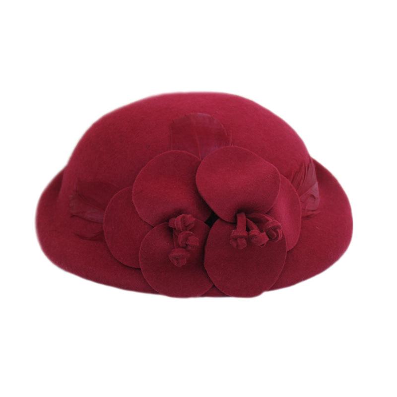 Wool Retro Top Hat British Style Women'S Autumn And Winter Crimped Bud Hat Fashion Flower Stewardess Hat