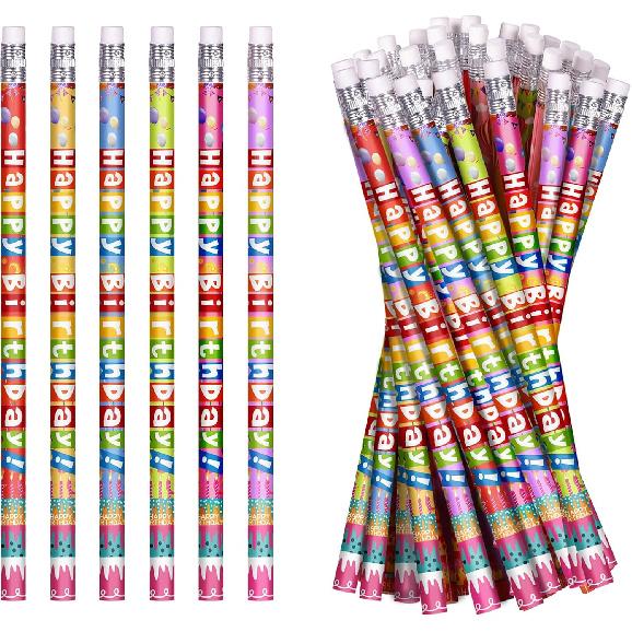 24 Pcs Happy Birthday Pencils Colorful Birthday Pencil for Students Teacher Wooden Pencils with Erasers Birthday Party Supplies, 6 Style(24)