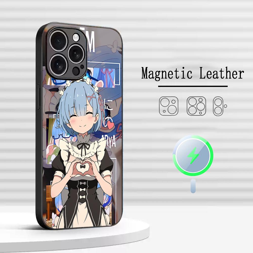 

Re zero rem cute anime girl design Phone Case For iPhone 16 15 14 13 12 11 Plus Pro Max High-end Luxury Magsafe Sheepskin iPhone 13