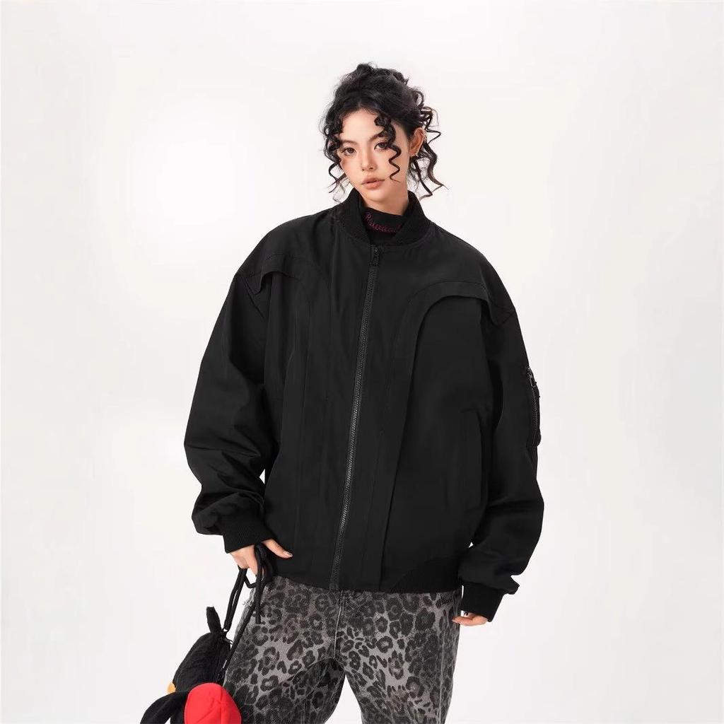 Giacca Bomber Pilota Americana Retrò Primavera/Autunno 2026 - Corta Decostruita Streetwear Baseball Giacca Esterna