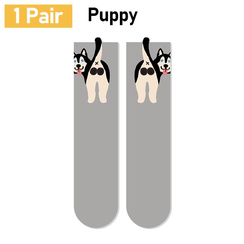1/2Pair Cartoon Cute Dog/Cat Balls Cotton Socks Lolita Knitting Socks Women Girls Middle Tube Sleep Sock Pet Print Floor Sock
