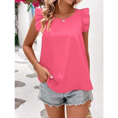 Women's Fashion Casual Summer Spring Solid Color Print Short Sleeve O-Neck Blouses & Shirts