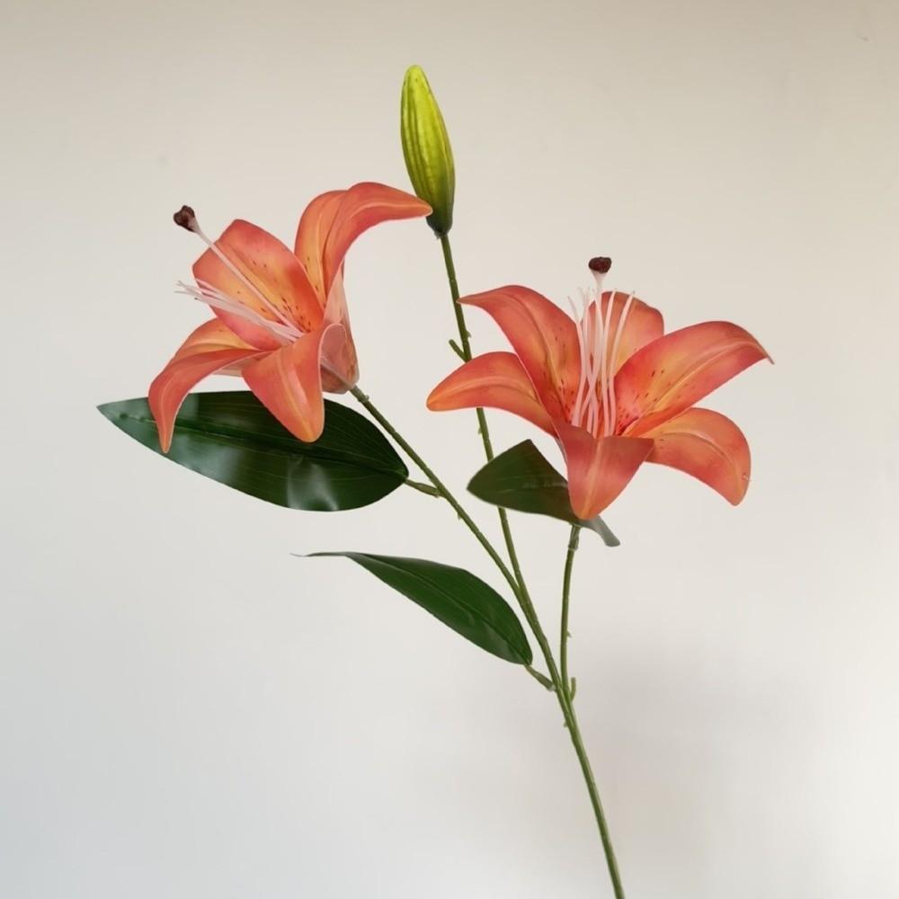 2-Kopf Künstliche Lilienblüten Weiß Real Touch Künstliche Faux-Pflanzen Mehrblütig Rosa Falsche Lilienzweige Wohnzimmer-Dekorationen