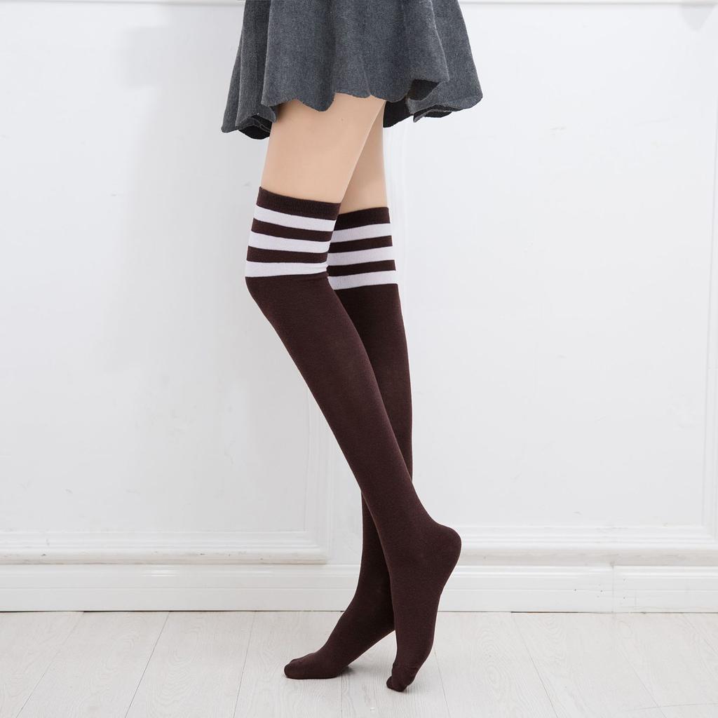 Three bars thigh socks summer women's cotton thin striped socks student socks performance socks knee socks JK socks