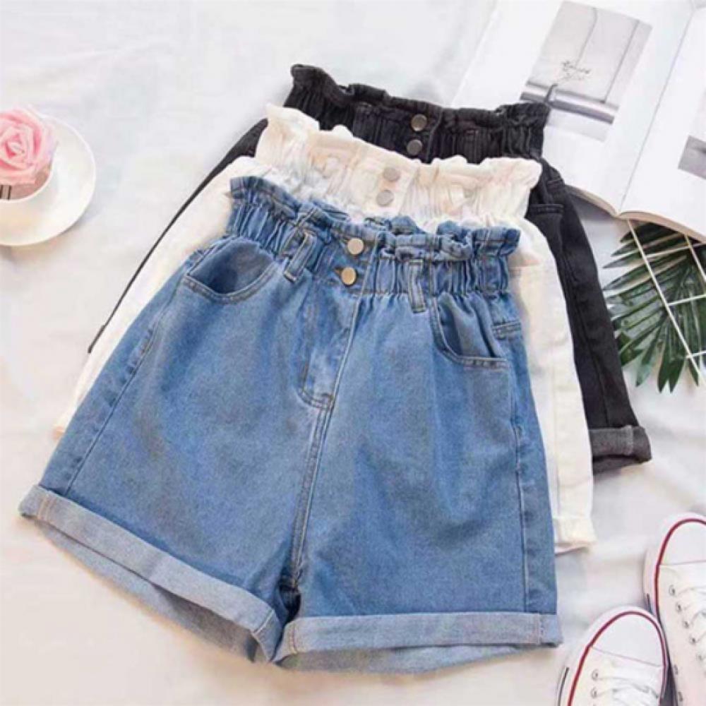 New Arrivals Open Run Women Roll Up Denim Shorts Double Button