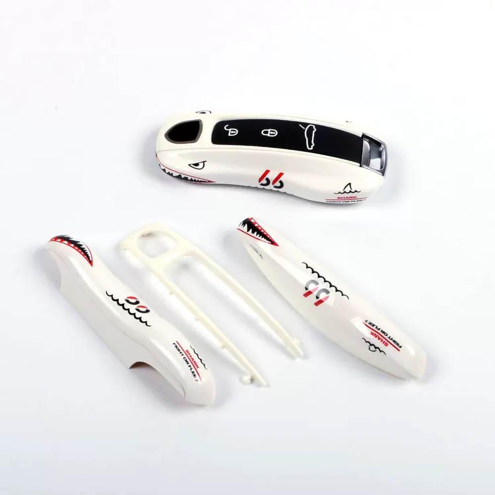 Car Key Case White Shark for Porsche Panamera Maycan Taycan 911 718 Boxster Cayman Remote Control Fob Protective Shell 3pcs/set
