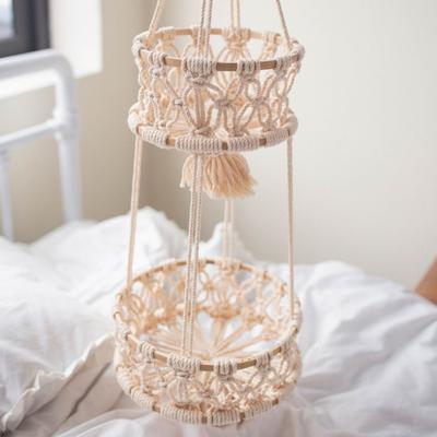 Fruit Basket Breathable Saving Space Cotton Flower Pot Hanging Fruit Basket for Bedroom