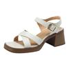 Open-toed retro thick-heeled sandals women's versatile summer 2025 new simple one-word buckle temperament high-heeled sandals