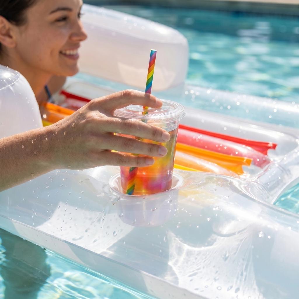 Aufblasbarer Poolschwimmer Floß mit integrierter Rückenlehne und Armlehnen für die Wassererholung im Freien am Pool, Strand und Sommeraktivitäten