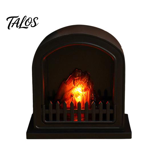 Mini Model House Furnishings Retro Simulated Fireplace Night Light, LED Flickering Flame Lamp, Cozy Atmosphere Miniature Scenes Accessories Lights for