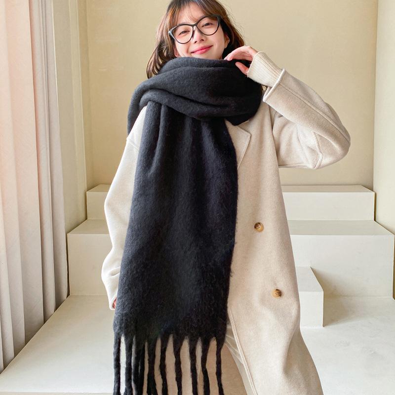Solid Color Atmosphere Scarf Women's Winter New Korean Version Student Versatile Thickened Shawl Warm and White Scarf