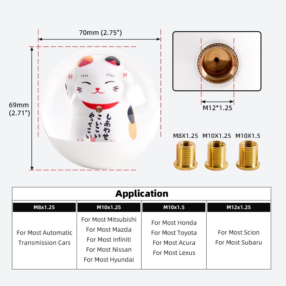 MUTEKI Maneki Maneki Neko Shift Knob, Cute, Round Gear Knob, MT Car, AT Car,