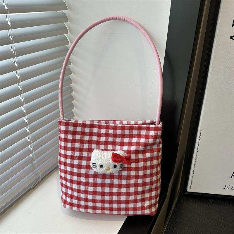 

Милая повседневная симпатичная клетчатая повседневная литературного стиля сумка-ведро тоут легкая на плечо подмышку женская сумка no pendant красный