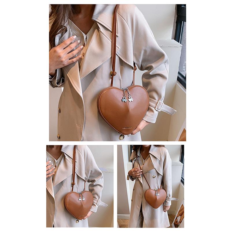 2025 Genuine Leather Peach Heart Bag Simple Versatile Crossbody Bag High Quality 3D Love Heart