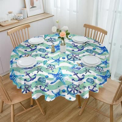 Zeester Anker Marineleven Rond Tafelkleed Waterdichte Tafelbeschermer Voor Bruiloftsfeest Decoratie Eettafelkleed