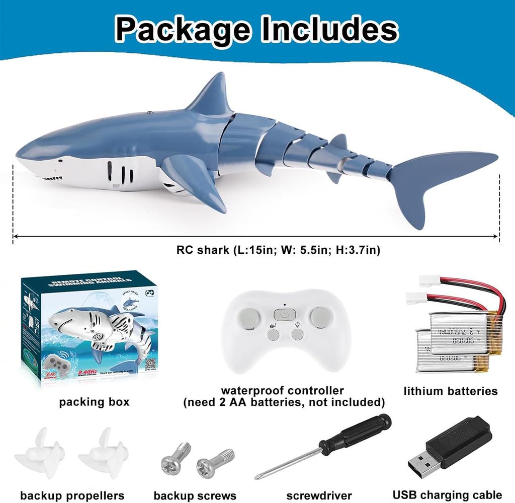 Ferngesteuertes Hai-Spielzeug, Pool-Spielzeug für Kinder und Erwachsene, hochsimuliertes Hai-Ferngesteuertes Boot mit Licht- und Wassersprühfunktionen