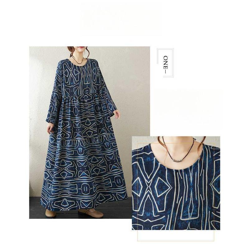 Round Neck Loose Plus Size Literary Vacation Plus Sleeve Dresses