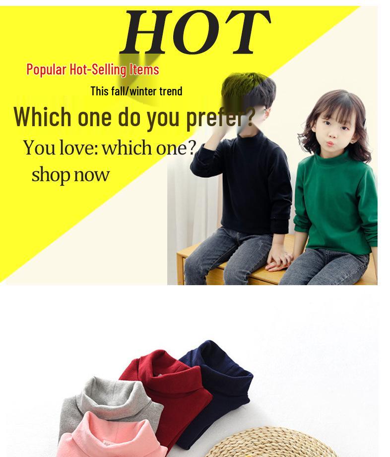 Kids' 2024 Cotton High Neck Long Sleeve T-Shirt – Cozy, Trendy Autumn/Winter Base Layer for Boys & Girls.