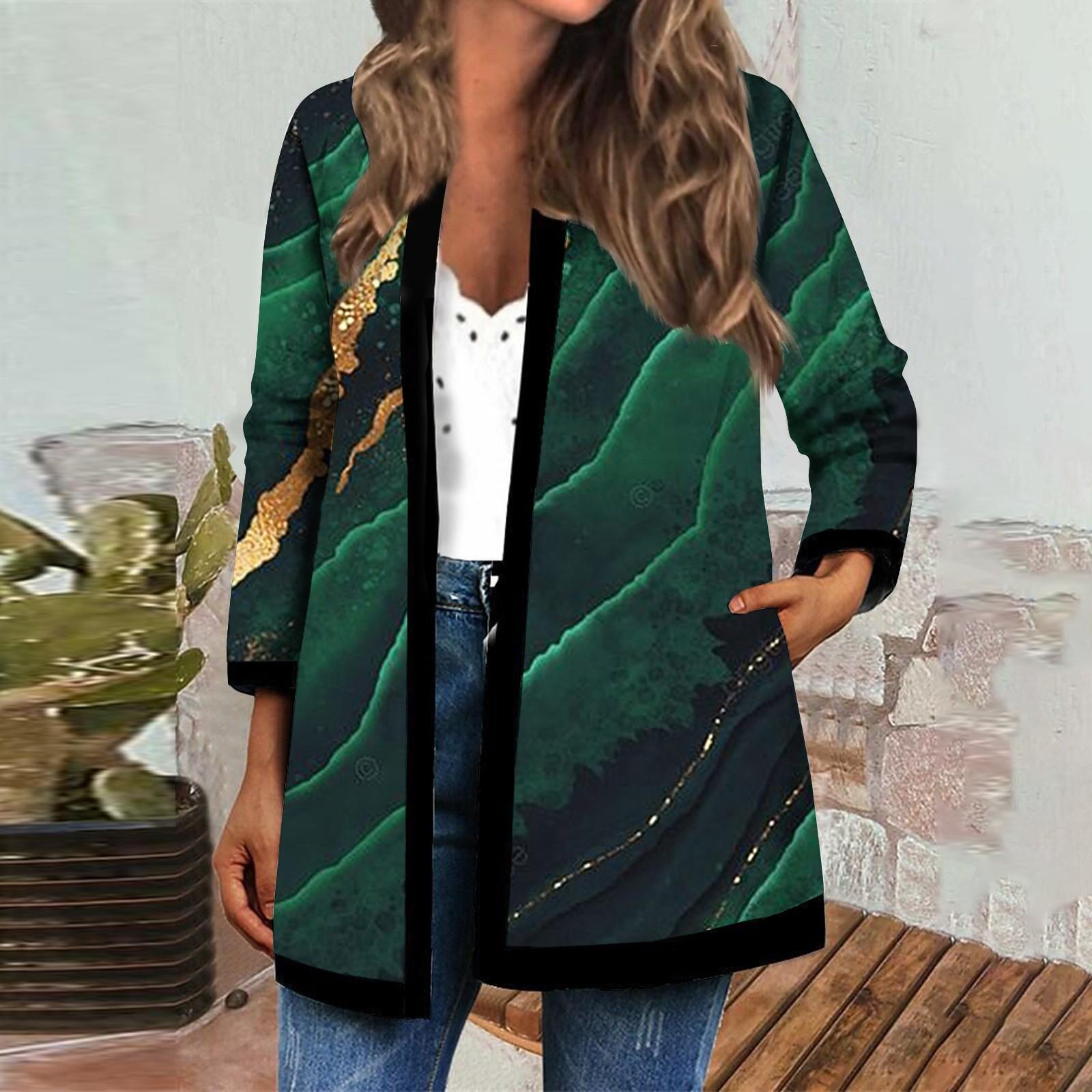 

Жіночий осінньо-зимовий модний повсякденний кардиган з довгим рукавом і принтом середньої довжини XXXXXL