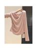 Women's Pink Asymmetrical Off-Shoulder Long-Sleeve T-Shirt - 2025 Autumn Slim-Fit