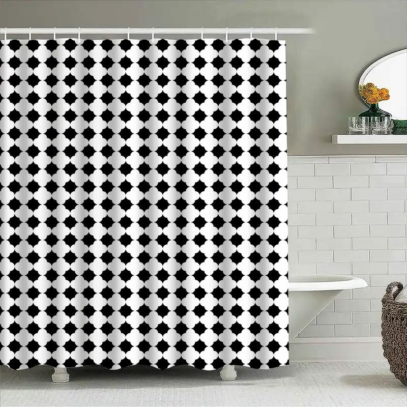 White Black Checkered Shower Curtain, Plaid Pattern Bath Decoration, Home Decor Washable Waterproof Fabric European Style (180x2