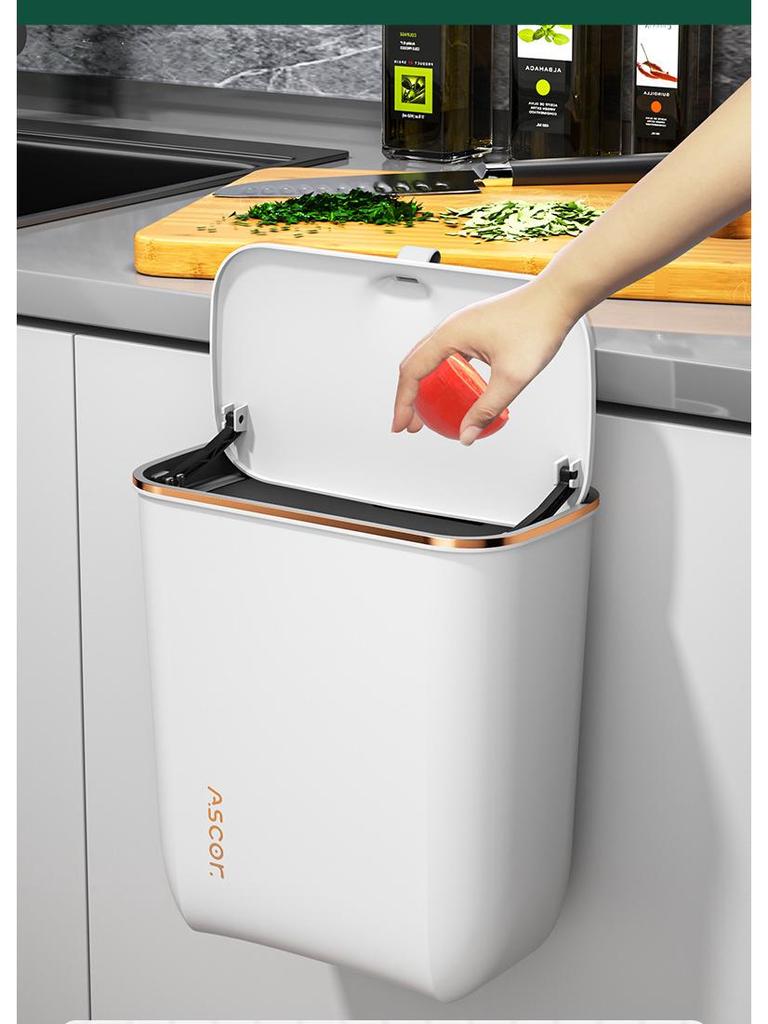 Duży kosz na śmieci wiszący na ścianie z pokrywką do łazienki, kuchni, sypialni i salonu