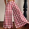 Women's High Waist Wide Leg Pants Loose Fit Lightweight Plaid Print Casual Trousers with Elastic Waistband Comfortable Fit