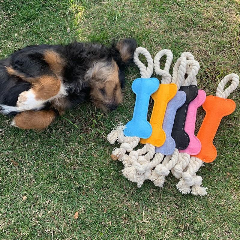 Durable Felt Bone Rope Dog Toy, Interactive Tug-of-War Pet Chew Toy for Puppy, Teething Toy for Small Medium Dogs