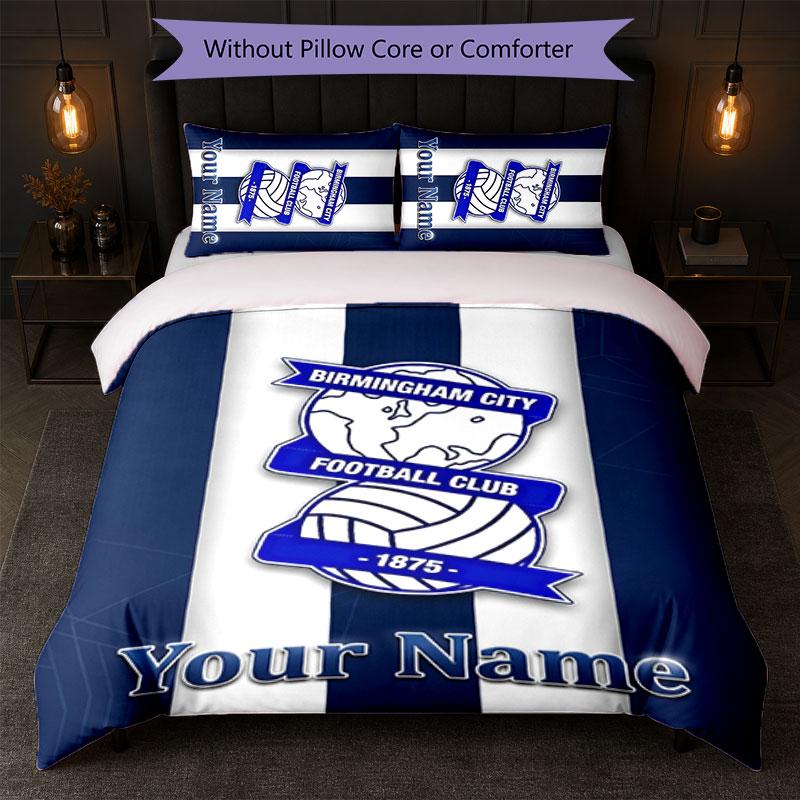 BIRMINGHAM CITY Football Custom Name Text Bedding Set 1 Duvet Cover+2 Pillowcases Soccer Logo Personalized Gift For Special Occasion Bedroom Decor