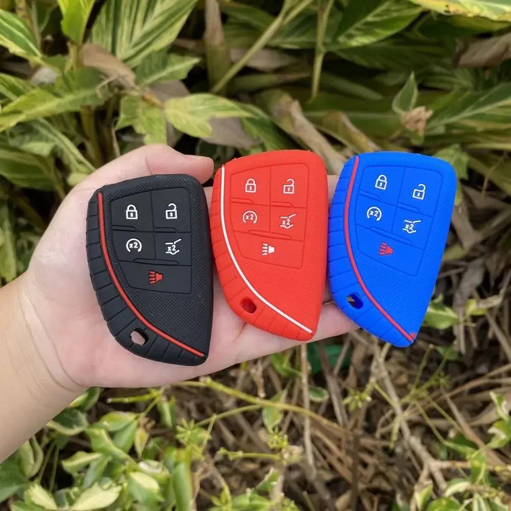 For Buick Envision S Plus Chevrolet Suburban Tahoe GMC Yukon Sierra 1500 Denali 5 Buttons Silicone Car Key Cover Case Keychain