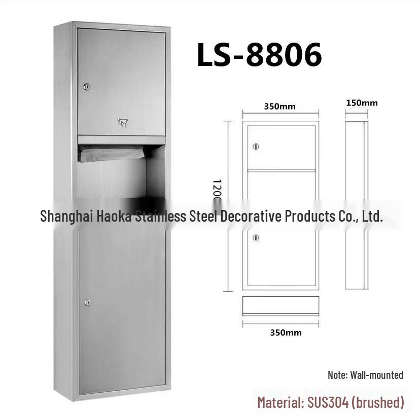 Recessed Stainless Steel Hand Paper Box with Trash Can for Hotels and Offices