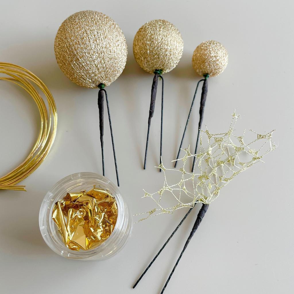 Japanese Hair Gold Tamakanzashi with Mizuhiki and Gold Leaf Perfect for and Ornament, Mesh, Coming-of-Age Ceremonies, Graduations, Weddings,