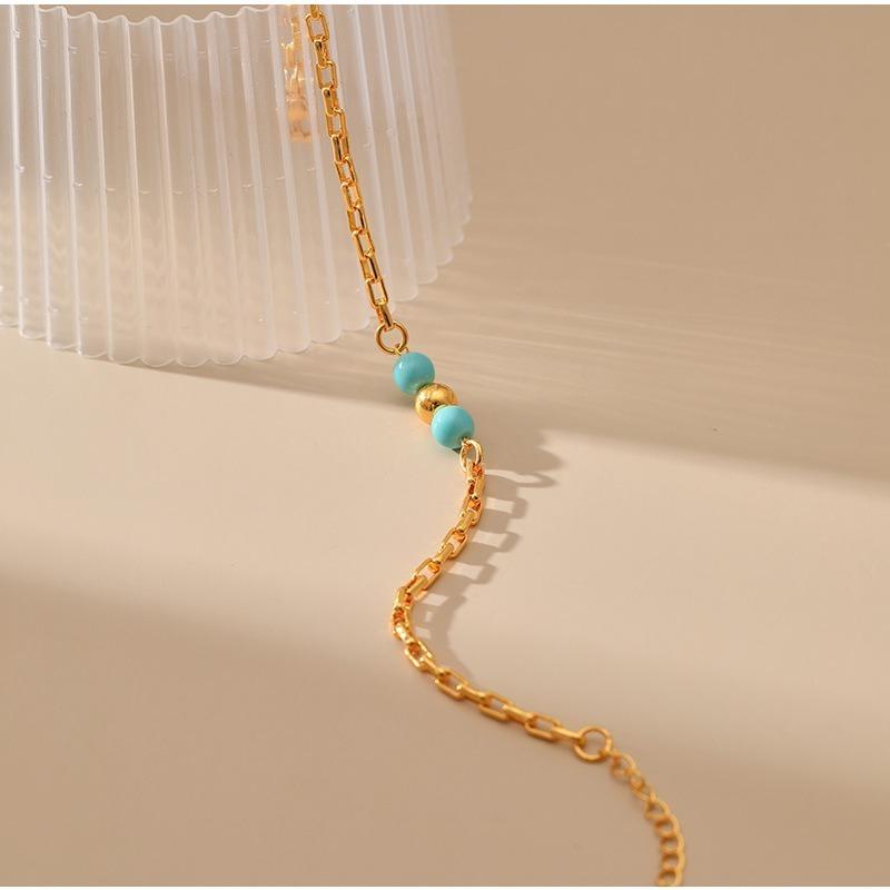 K Gold Plated Round Turquoise Adjustable Fashion Bracelet For Women