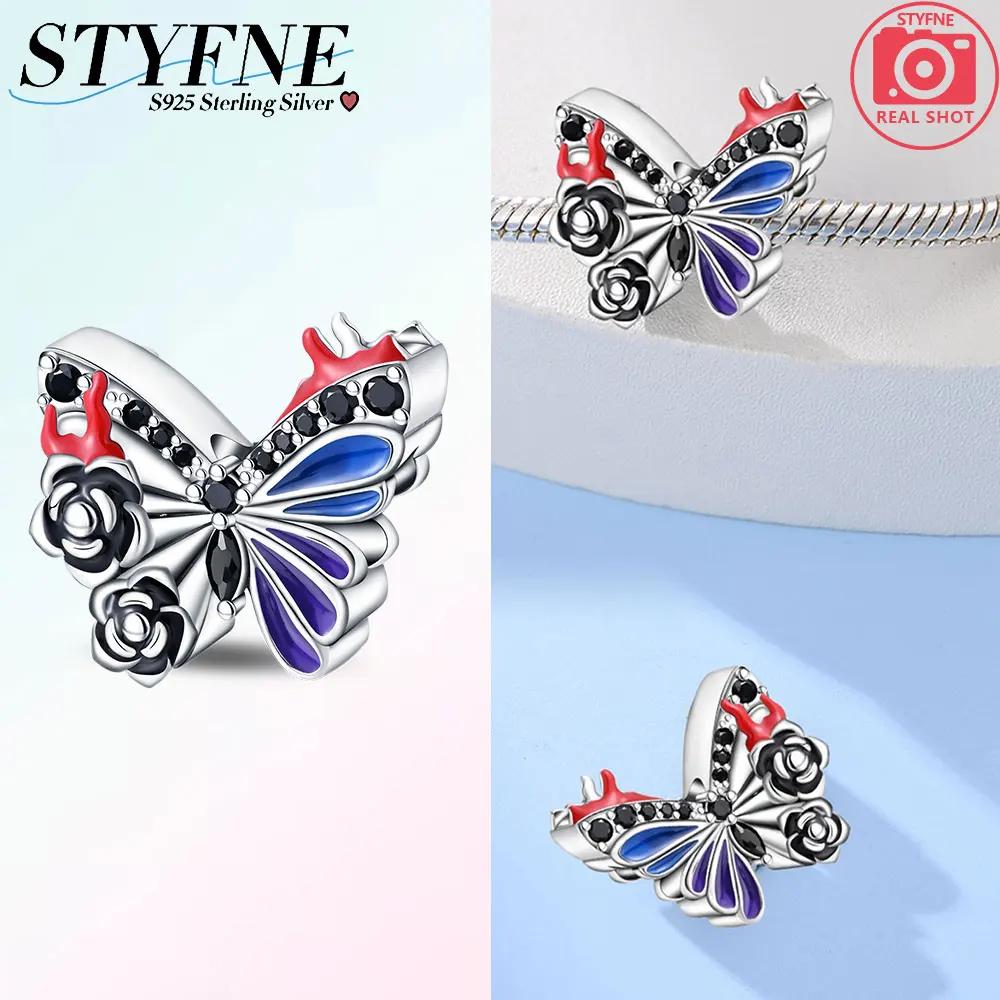 Original Copper Blue Butterfly Pendant Colorful Gemstones Animal Bead Charm Fit Bracelet Women Accessory Anniversary Gift