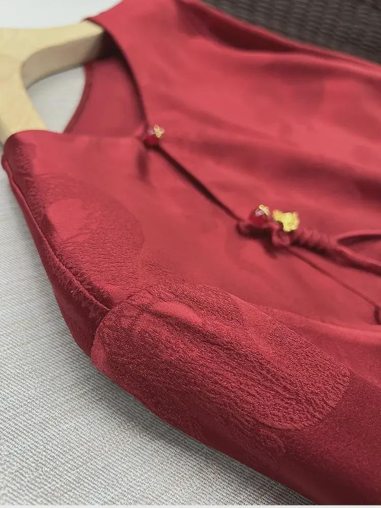 2024 Festive Red Chinese-Style Jacquard Dragon Top for Women