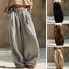 Pleated Palazzo Pants Women Wide Leg Casual Pants, Elastic Waist Solid Color Loose Breathable Trousers, Spring Fall with Pockets Lightweight