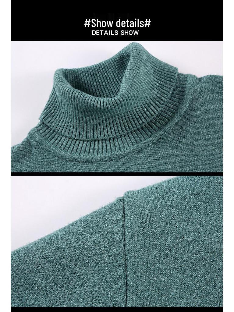 Men's Winter High Neck Thick Loose Knit Sweater - Solid Color Casual Versatile Top