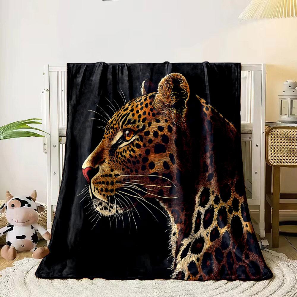 Leopard Profile On Black Background Print Blanket Soft and Cozy Perfect for the Living Room Bed Sofa or a Nap,gift