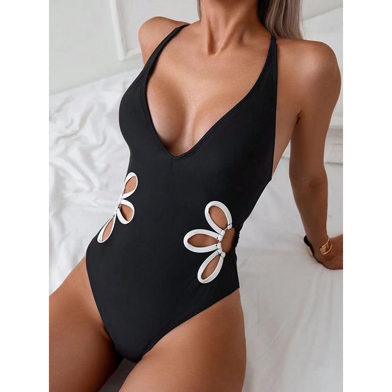Modischer Badeanzug mit Ausschnitt für Damen 1-teiliger Badeanzug Damen Push-Up Badeanzug Cutout Bademode Strandbekleidung