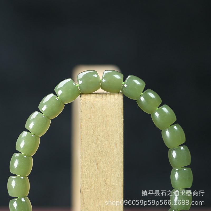 Hetian Jade Barrel Beads Bracelet, 8mm Vajra Bodhi, DIY Wenwan Accessories