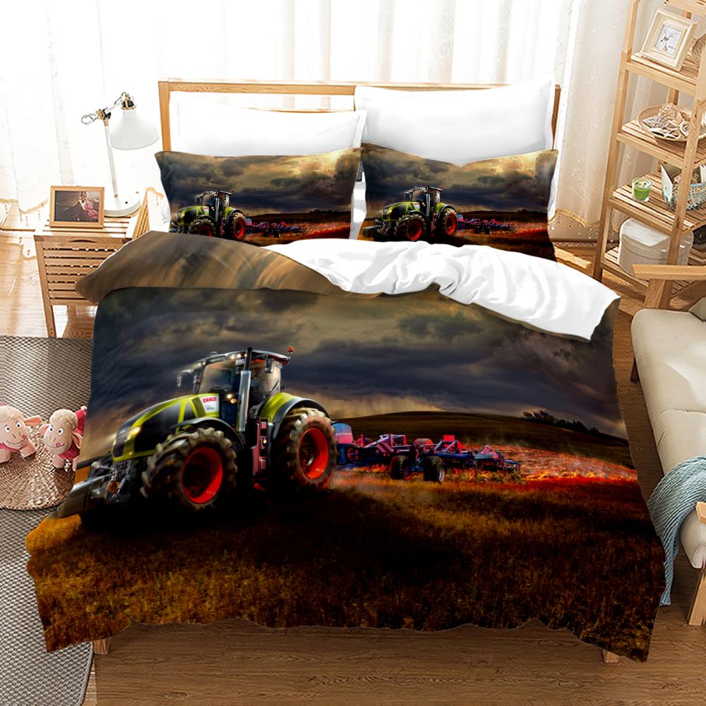 Tractor Duvet Cover Set Bedspread Full Queen King Size,Monster Truck Bedding Set Bed Set Farm Tool Cart Comforter Cover Set