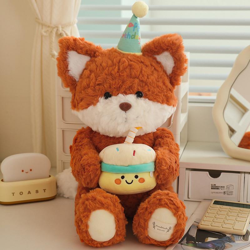 Plush Animal Toy Birthday Fox And Bear With Soft Short Plush For Kids Gift