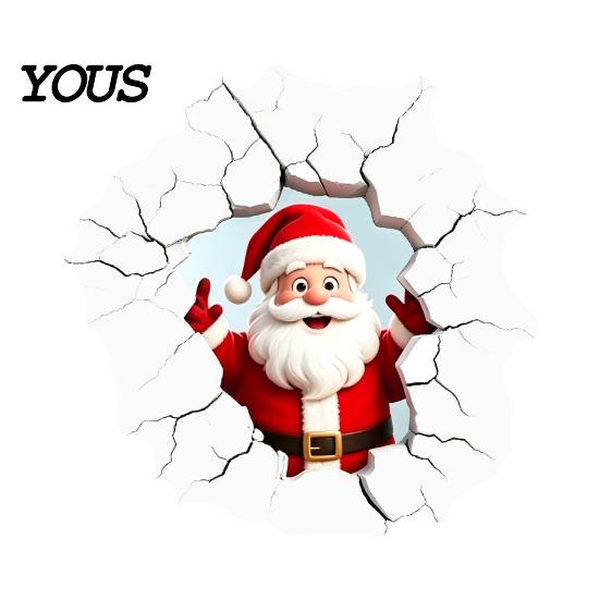 Indoor Outdoor Holiday Decor 3D Santa Claus Wall Sticker, Realistic Breaking Decal for Christmas Decoration, Festival Atmosphere Decoration Waterproof