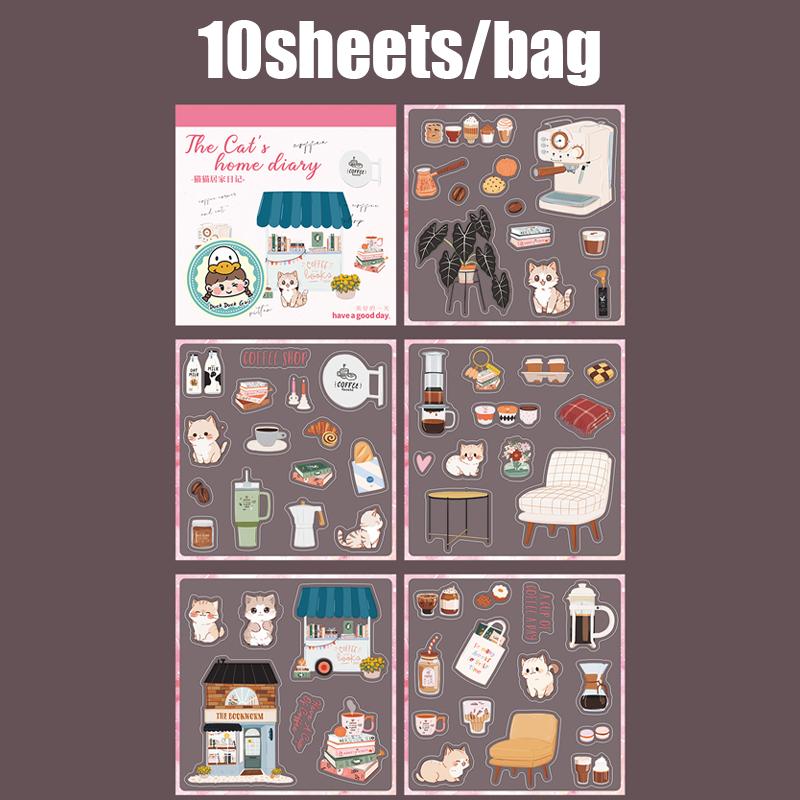 1 bag Cat Home Diary Series Home Landscaping Sticker Book Crapbooking Stickers Gifts for Students Office Supplies Stationery