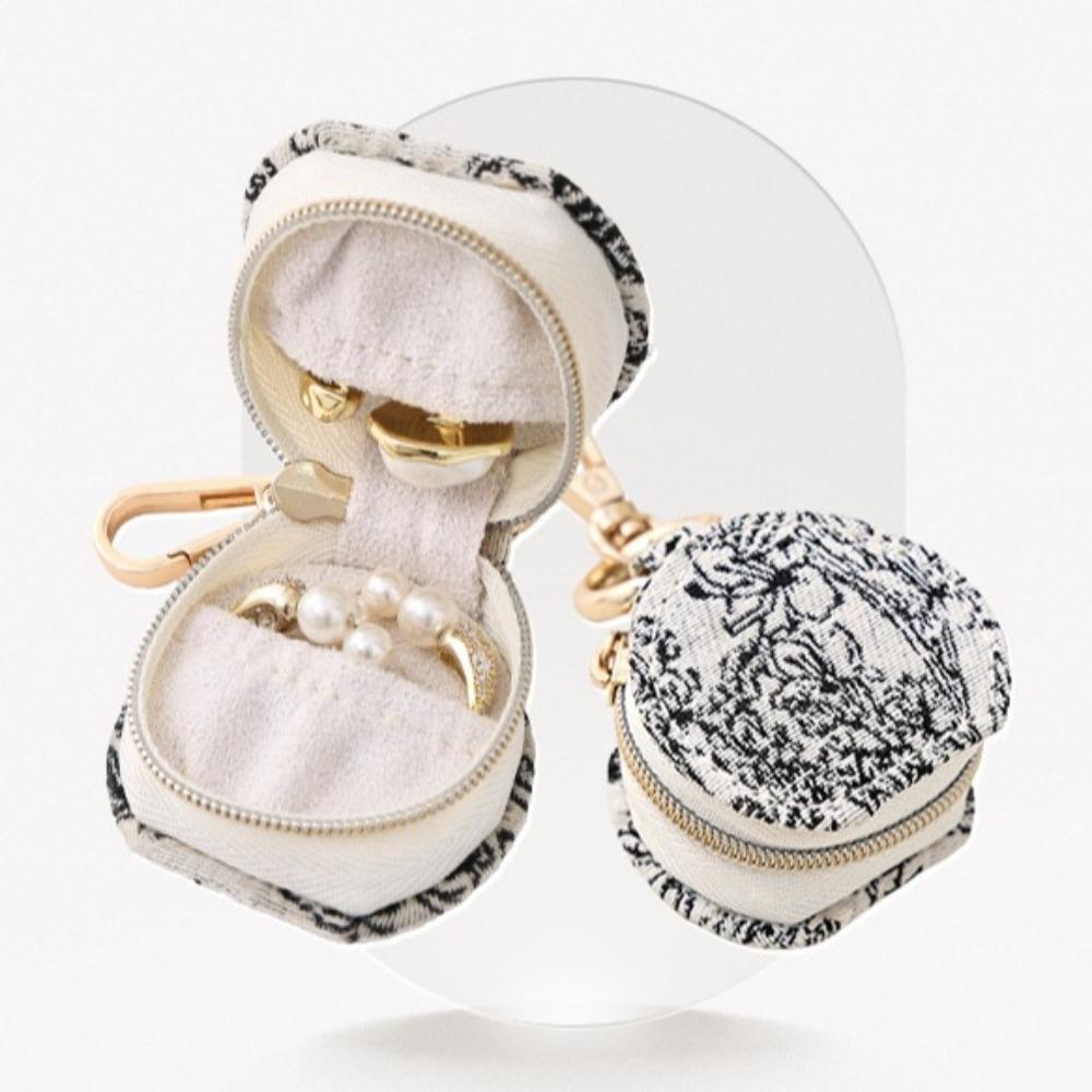 Mini Jewelry Box Keychain Semi-circular Travel Bag Pendant Simple Portable Ring Box  Women